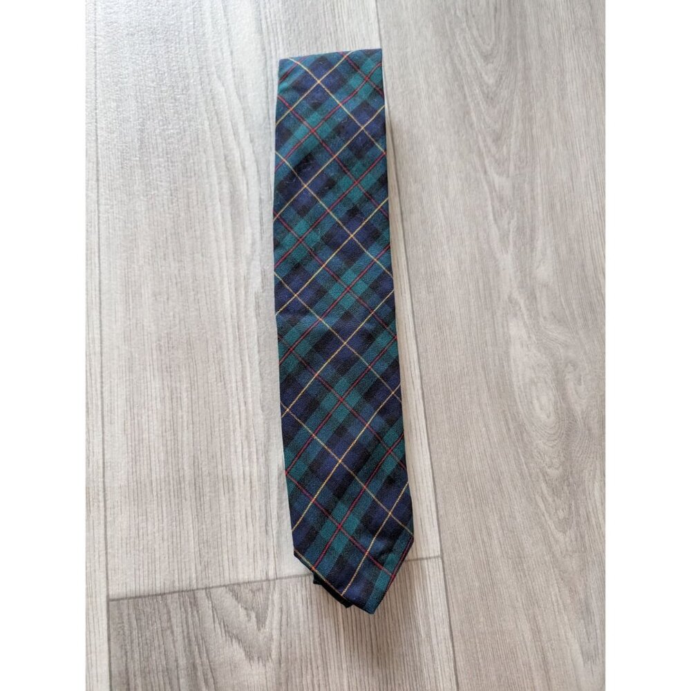Pendleton Mens Tartan Plaid Tie 100% Virgin Wool Green & Blue Checkered Design